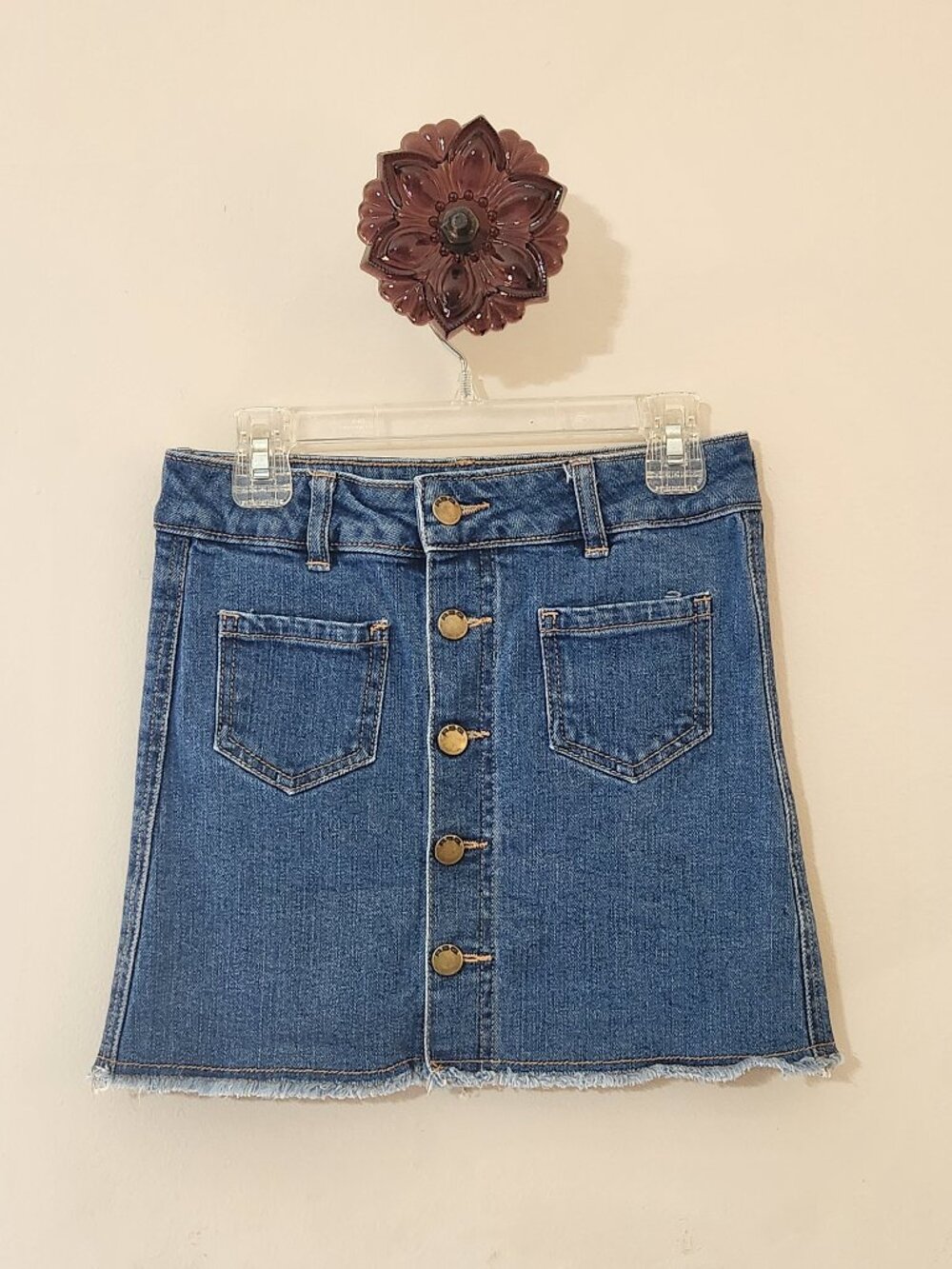 RSQ Girls Medium Wash Button-Front Denim Mini Skirt Sz 10